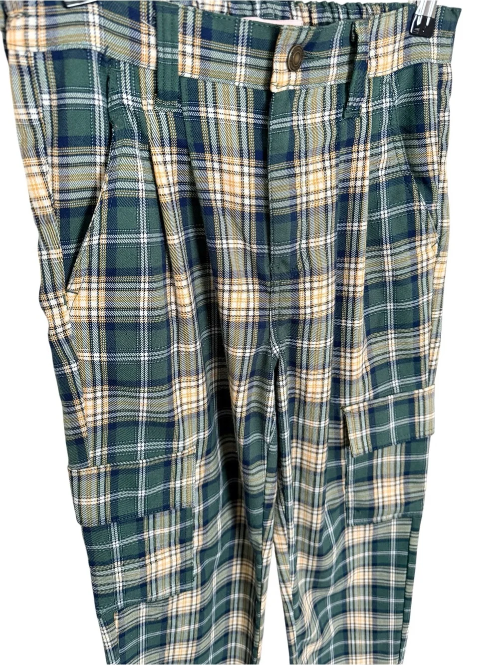 SO High Rise Plaid Cargo Pants Size 5 Green Grunge Y2K Wide Leg